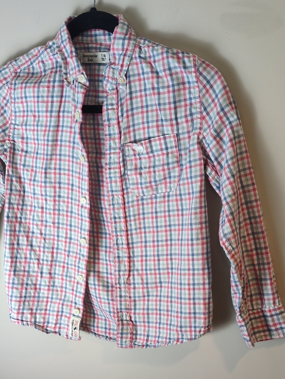 Abercrombie Kids Red Blue Light Green Plaid Button Didn Shirt Youth Size 7/8